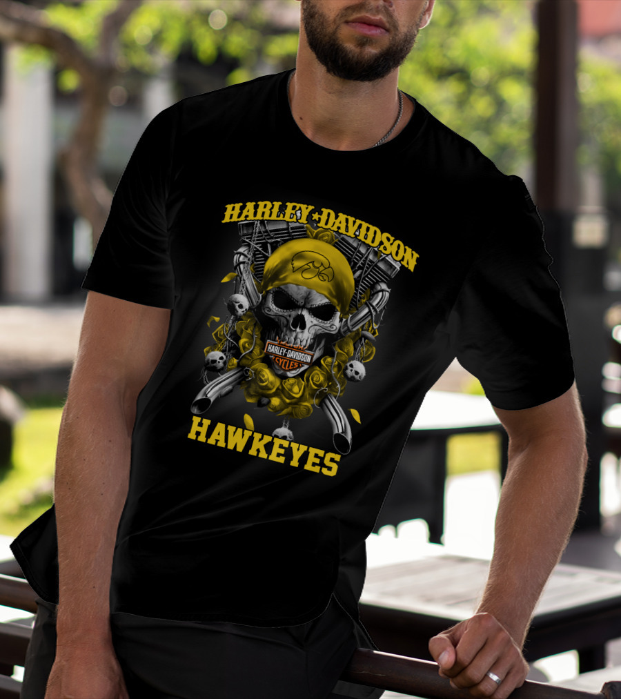 Harley Davidson Hawkeyes Skull Motorcycle Cycles T-Shirt
