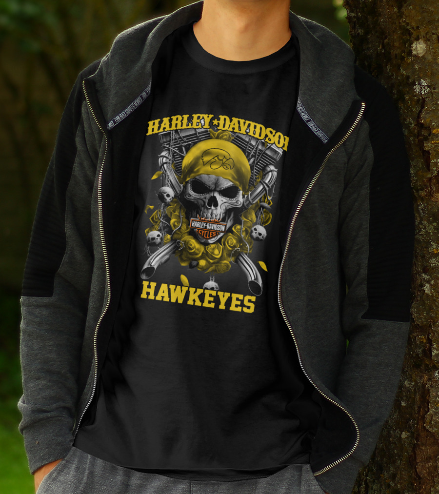 Harley Davidson Hawkeyes Skull Motorcycle Cycles T-Shirt