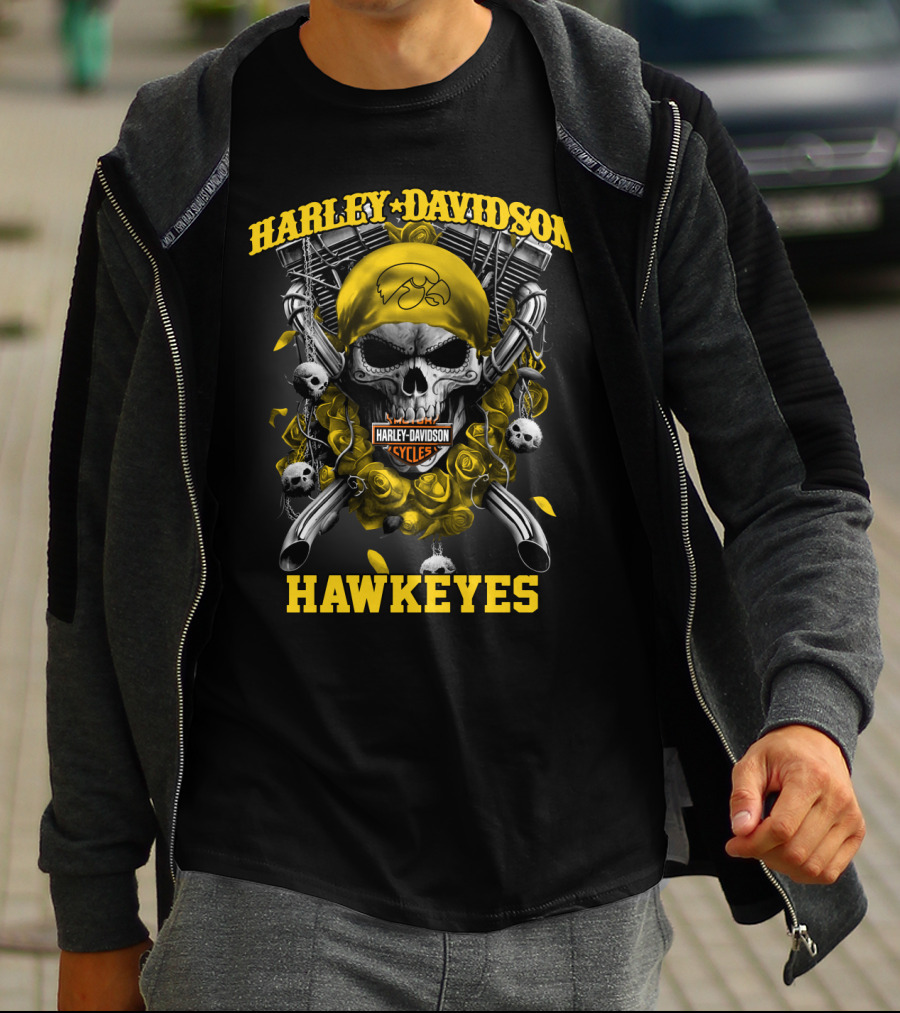 Harley Davidson Hawkeyes Skull Motorcycle Cycles T-Shirt