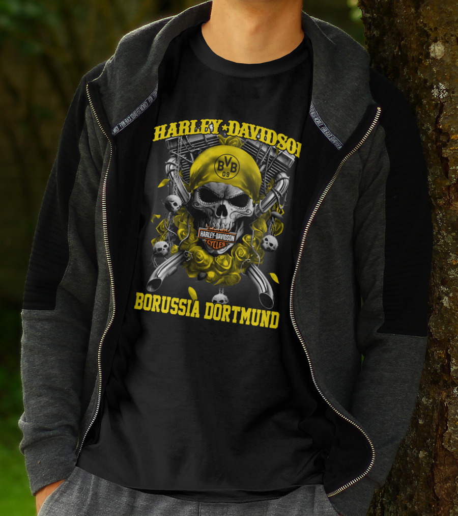 Harley Davidson Bvb 09 Borussia Dortmund Cycles Skull T-Shirt