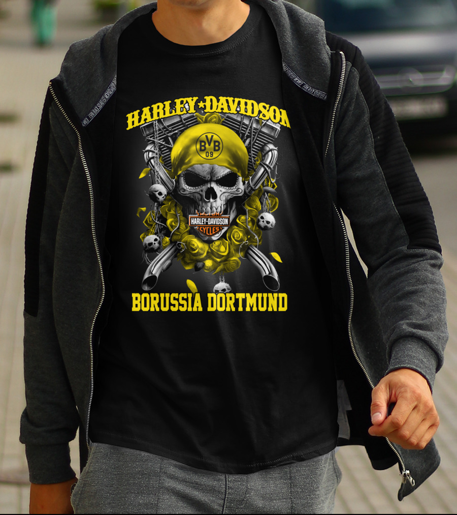 Harley Davidson Bvb 09 Borussia Dortmund Cycles Skull T-Shirt