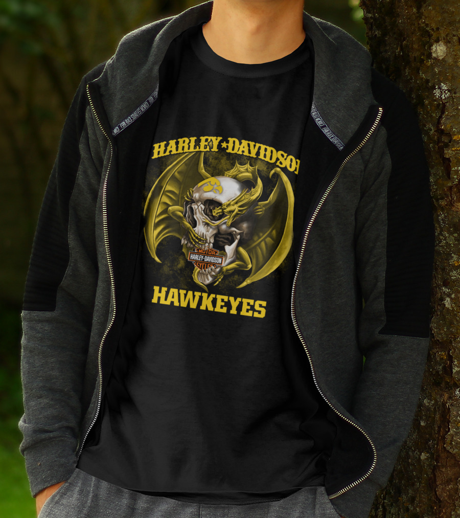 Harley Davidson Hawkeyes Skull Dragon Motor Iowa T-Shirt
