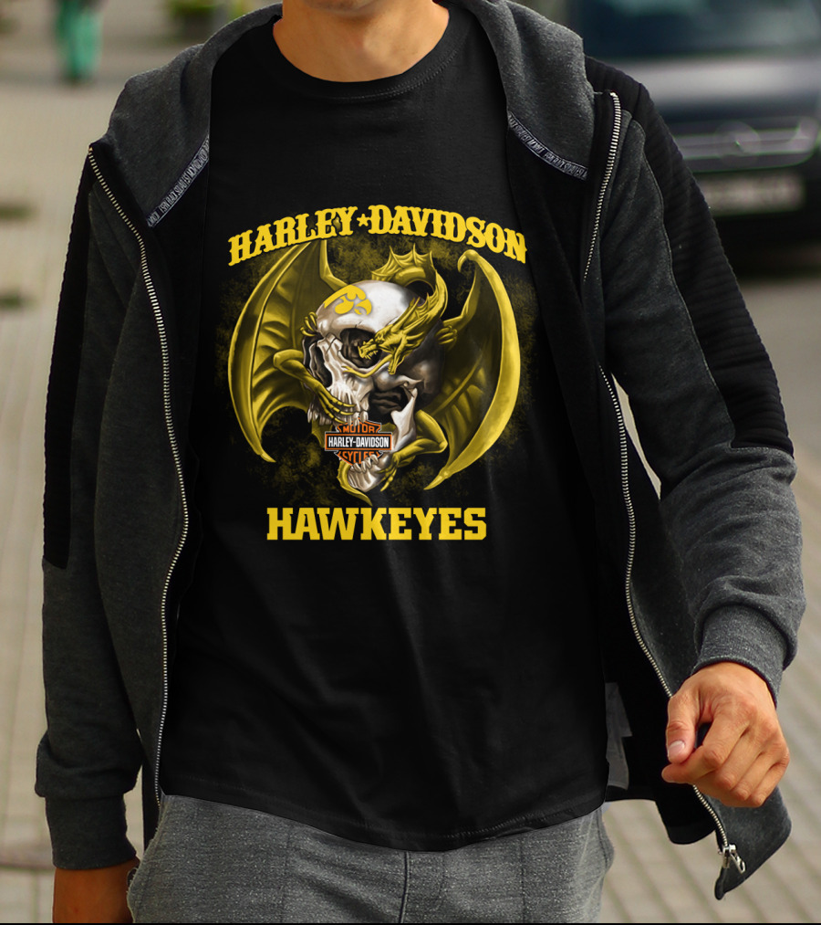 Harley Davidson Hawkeyes Skull Dragon Motor Iowa T-Shirt