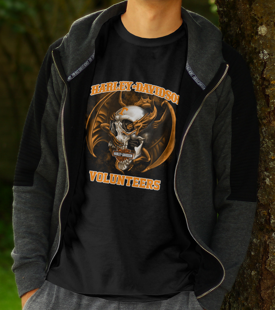 Harley Davidson Tennessee Volunteers Skull And Dragon T-Shirt