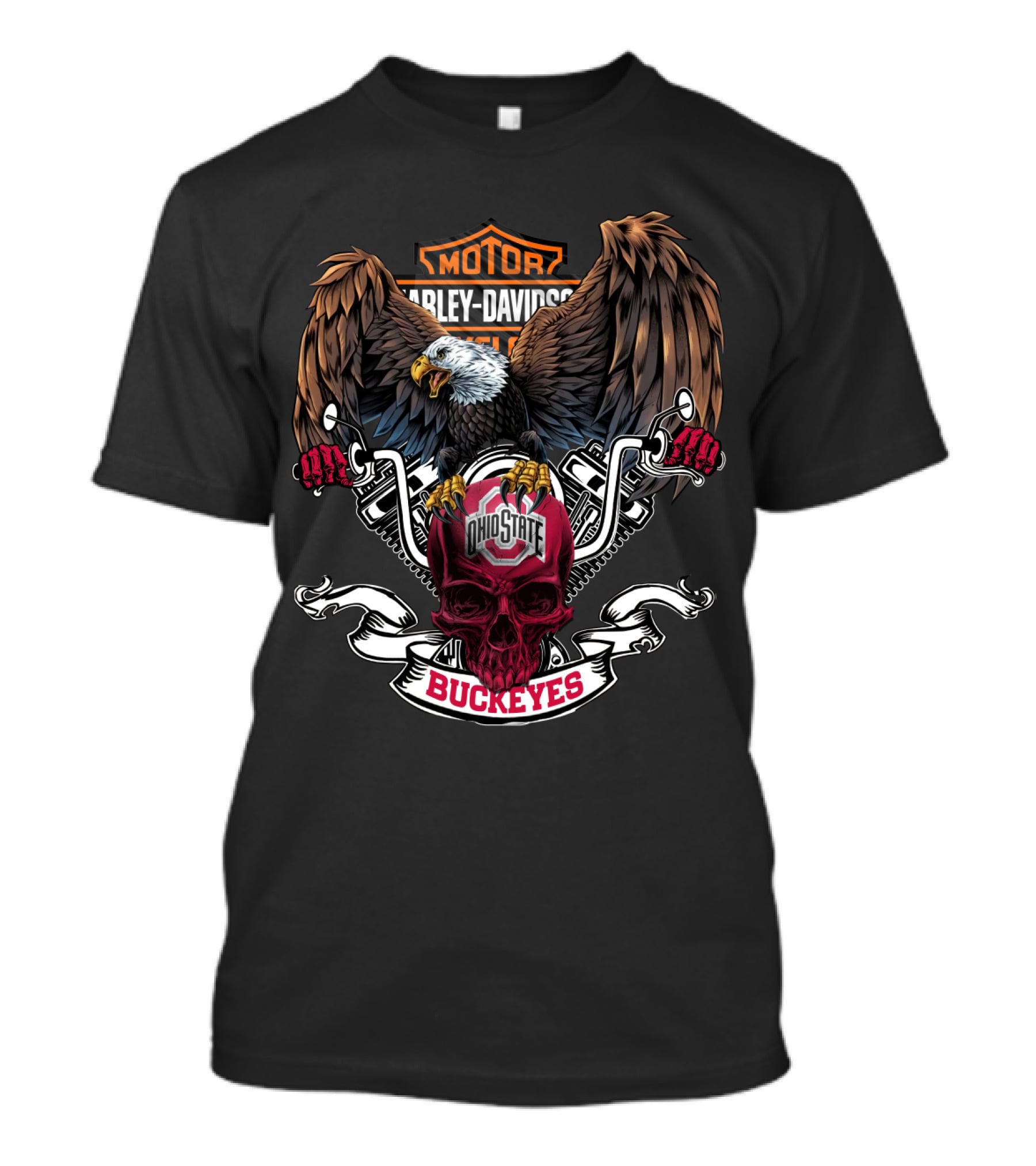 Hd Ncaa Ohio State Buckeyes Harley Davidson Eagle Skull T-Shirt
