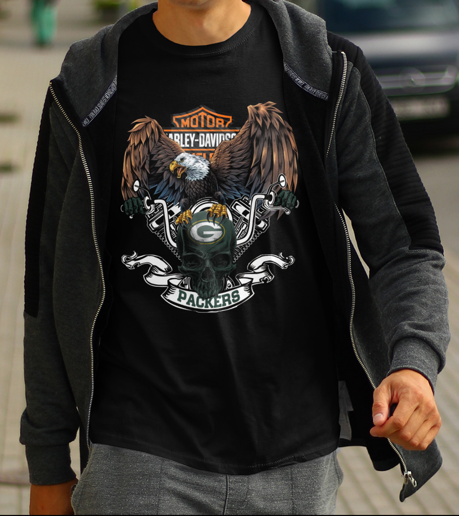Motor Harley Davidson Cycles Green Bay Packers Eagle Skull T-Shirt