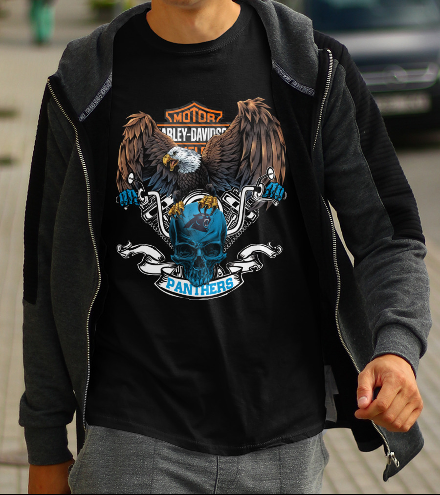 Motor Harley Davidson Cycles Eagle Skull Panthers Nfl Carolina T-Shirt