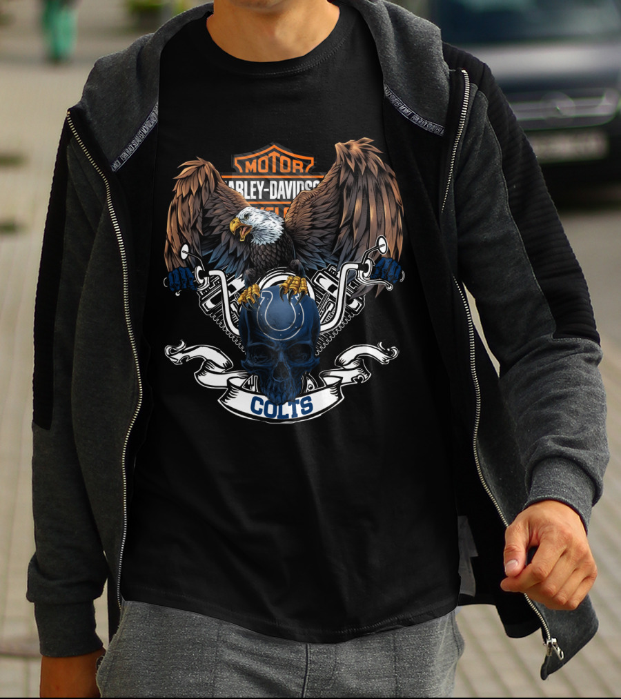Motor Harley Davidson Cycles Colts Eagle Skull T-Shirt