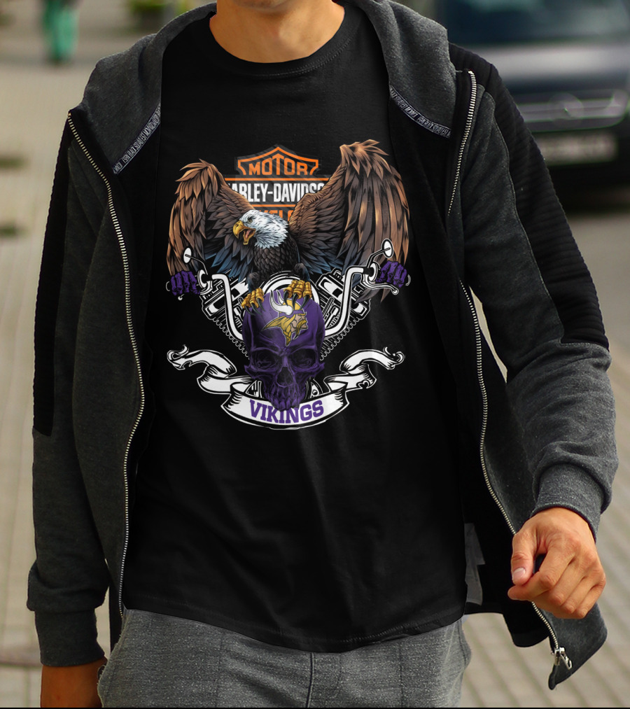 Hd Motor Harley Davidson Minnesota Vikings Skull Eagle T-Shirt