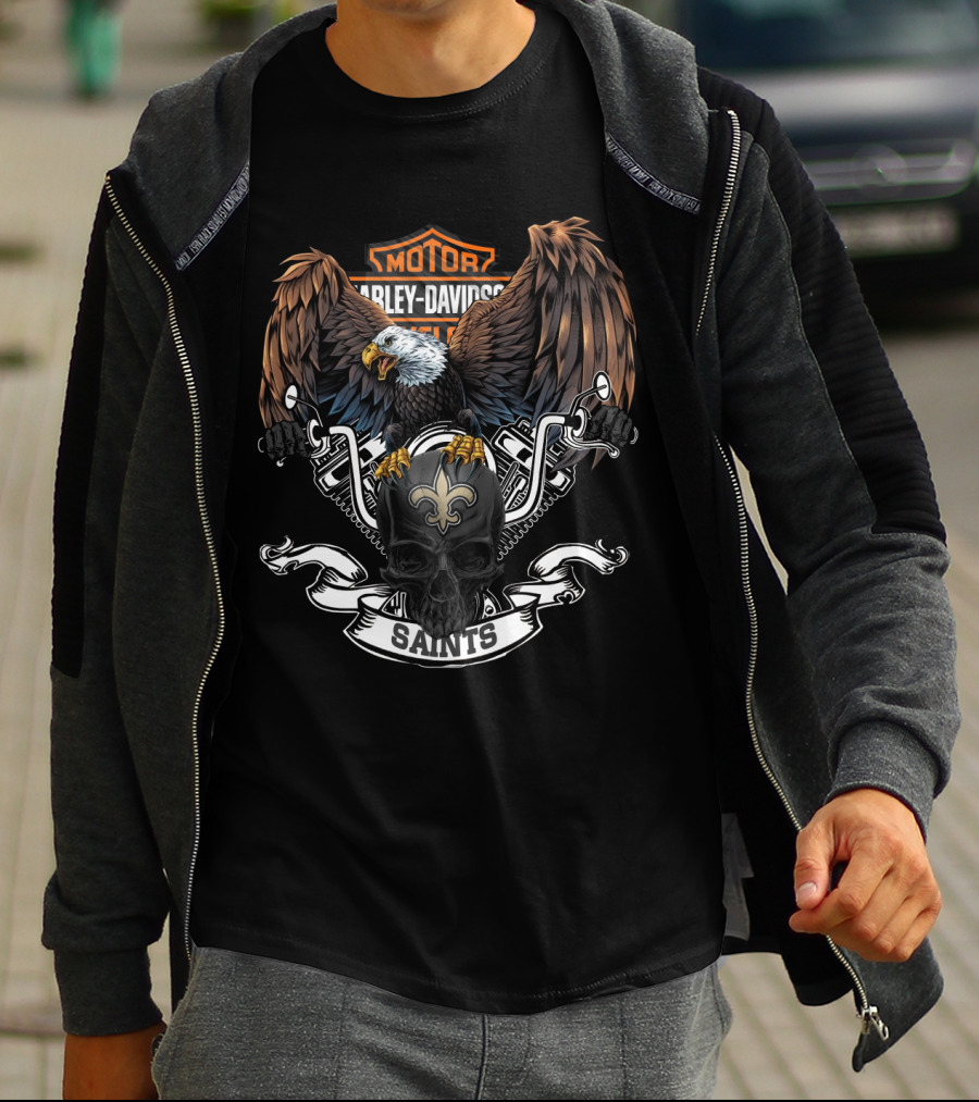 Motor Harley Davidson Cycles Eagle Saints Nfl New Orleans T-Shirt