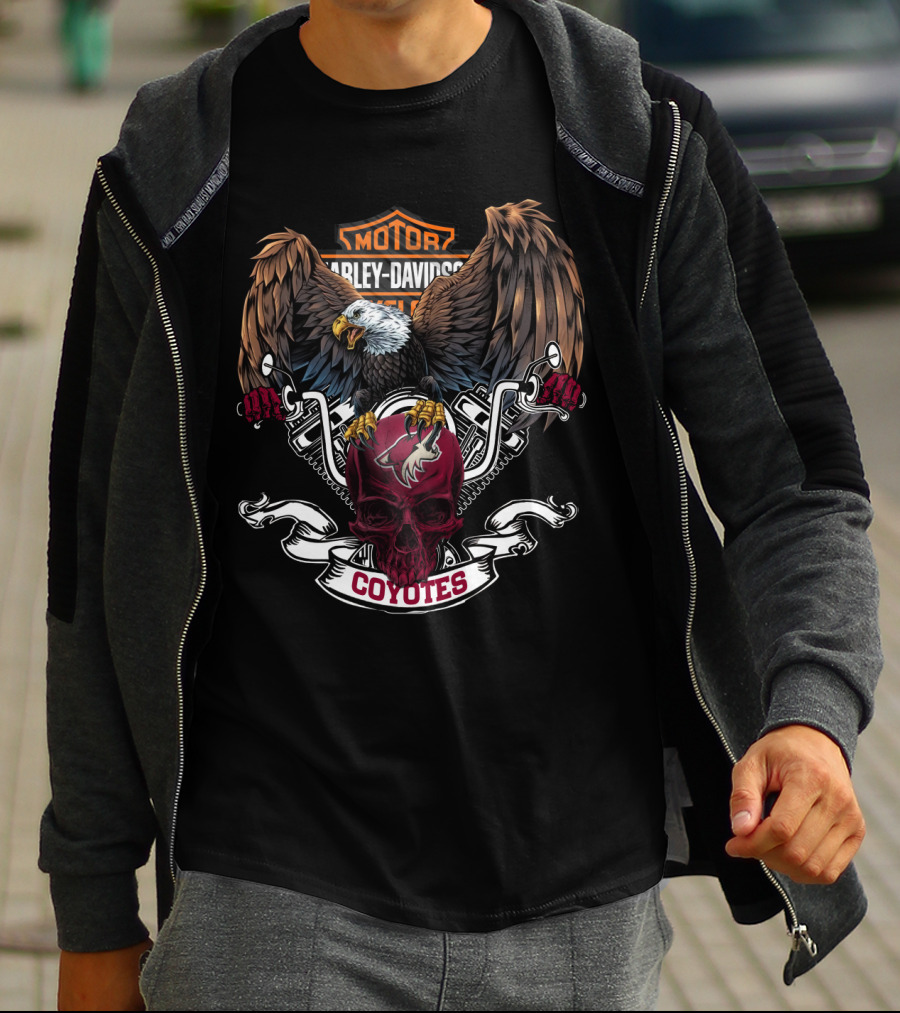 Harley Davidson Arizona Coyotes Nhl Bald Eagle Skull T-Shirt