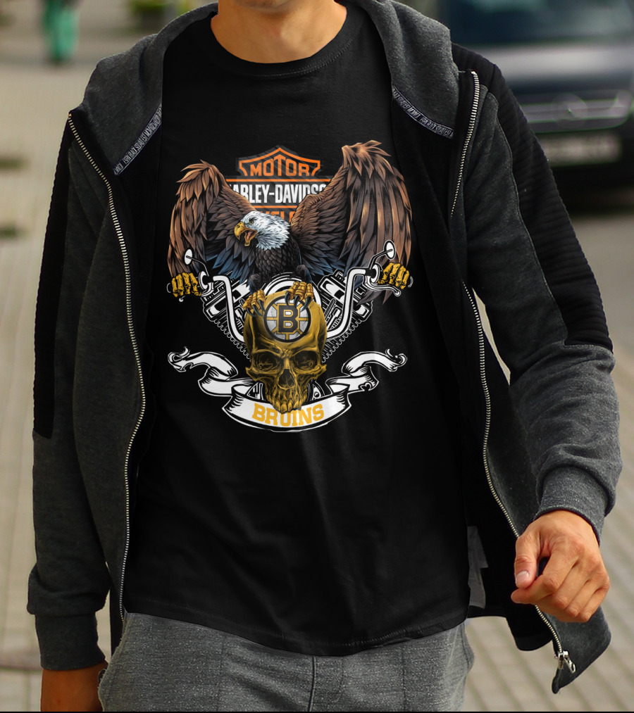 Harley Davidson Motorcycles Boston Bruins Eagle Skull Nhl T-Shirt