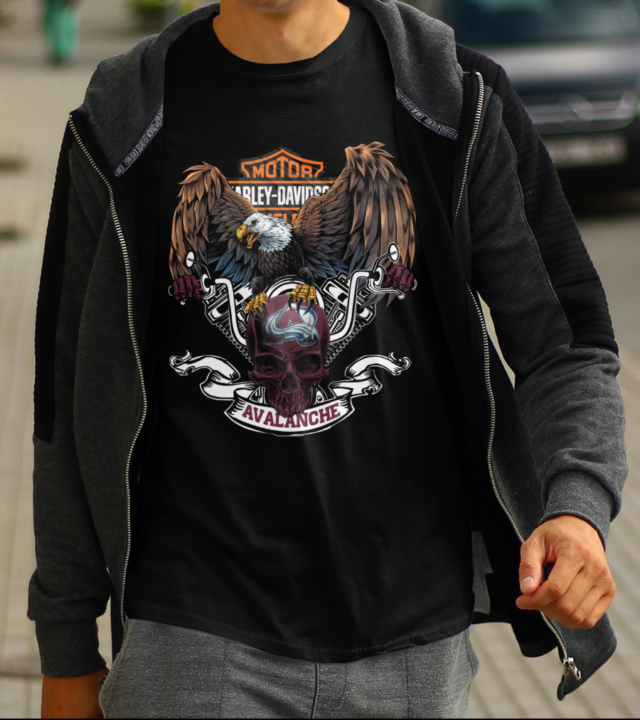 Motor Harley Davidson Cycles Colorado Avalanche Eagle And Skull T-Shirt
