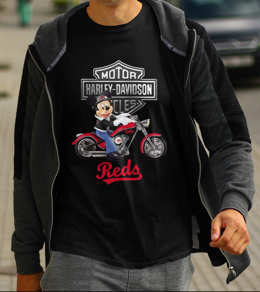 Mickey Mouse Harley Davidson Motorcycles Reds Mlb Cincinnati T-Shirt