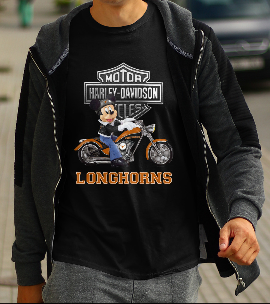 Harley Davidson Motorcycles Longhorns Mickey Mouse Texas T-Shirt