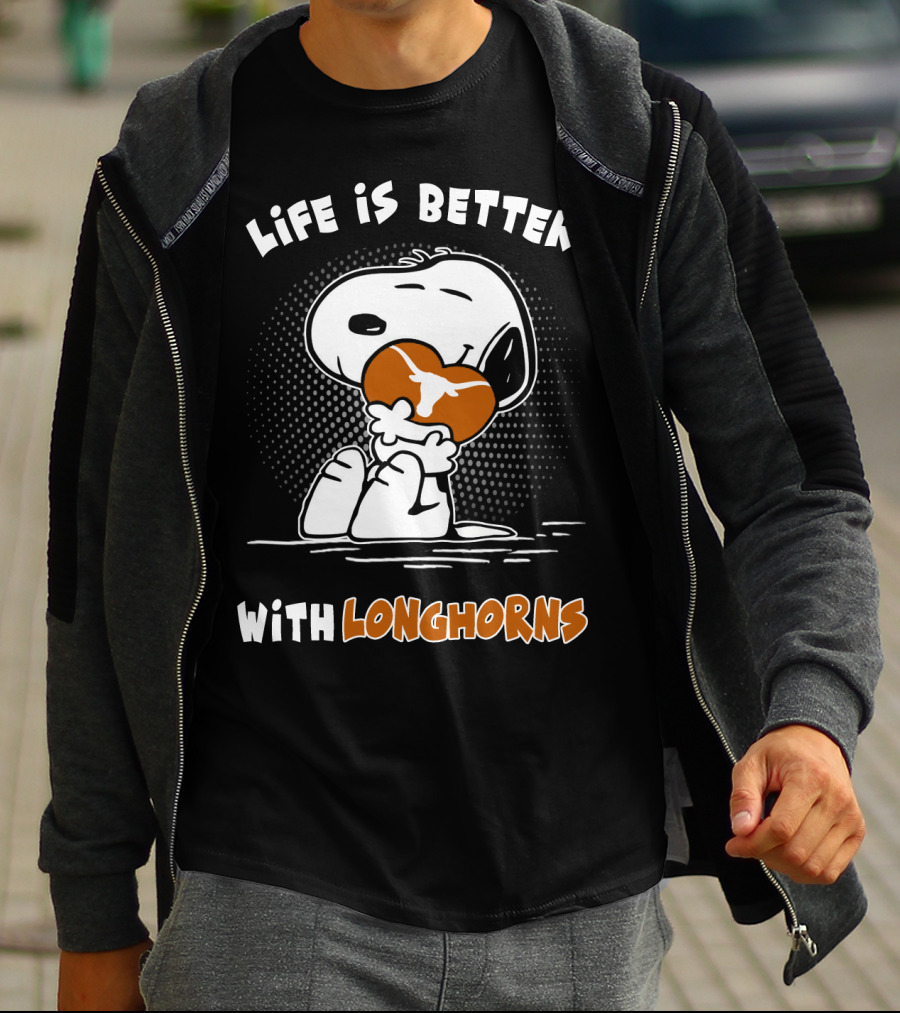 Life Is Better With Longhorns Snoopy Hug T-Shirt