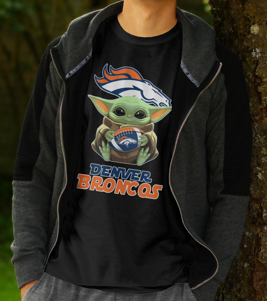 Denver Broncos Grogu Holding Football T-Shirt