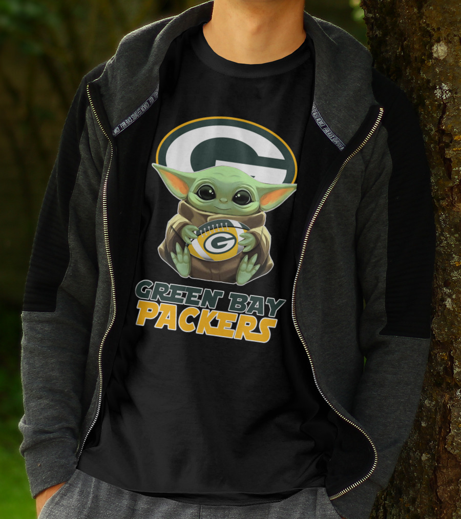 Green Bay Packers Baby Yoda Holding Football T-Shirt