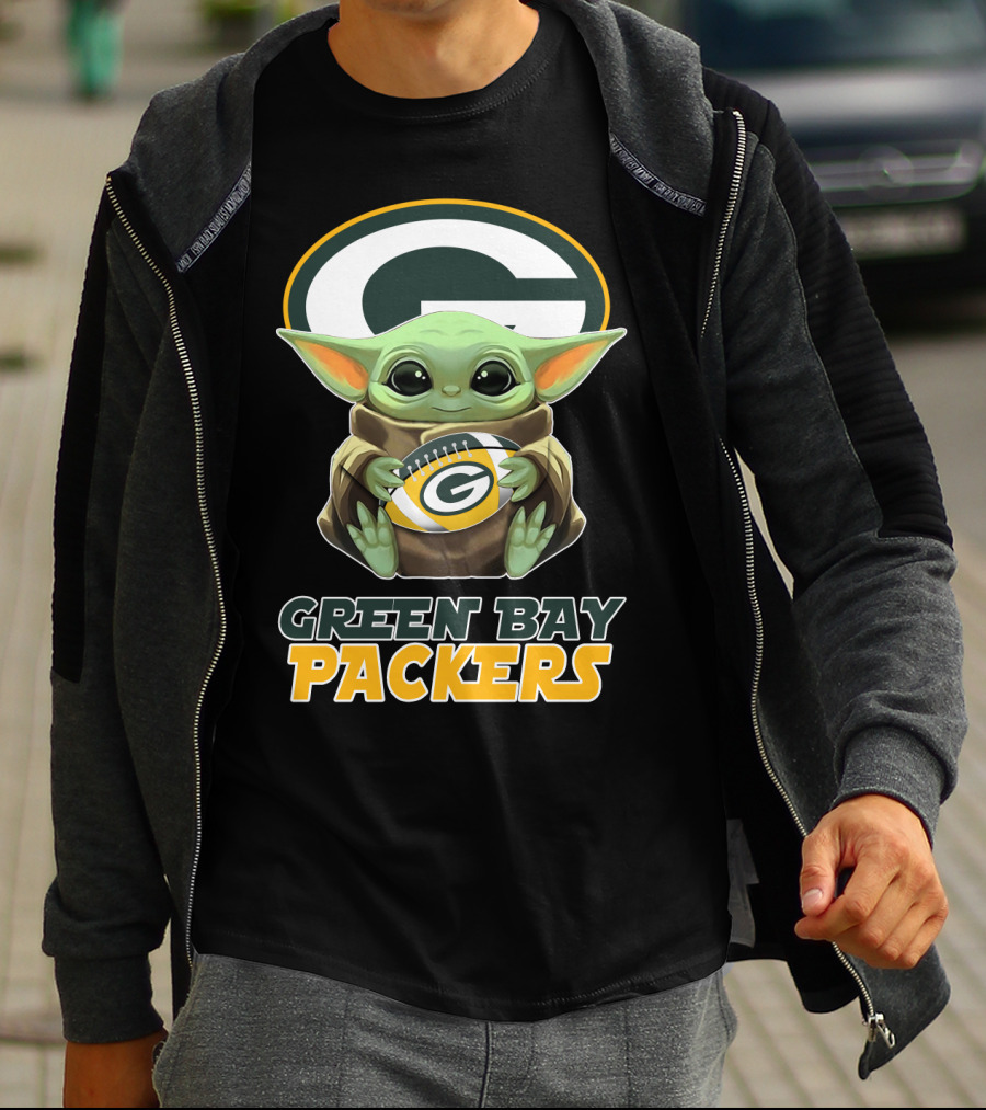 Green Bay Packers Baby Yoda Holding Football T-Shirt
