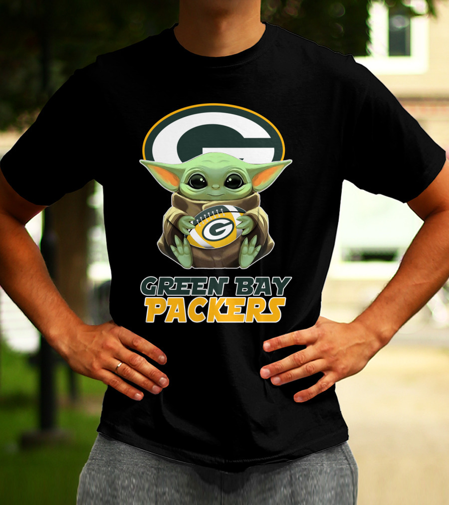Green Bay Packers Baby Yoda Holding Football T-Shirt