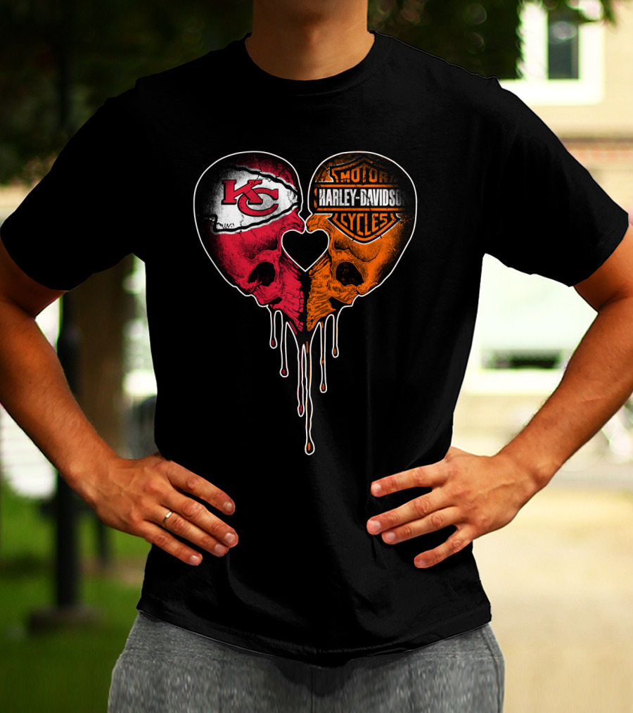 Kansas City Chiefs Harley Davidson Dripping Skull Heart T-Shirt