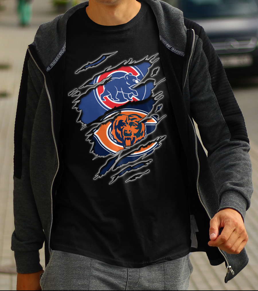 Chicago Bears And Cubs Fan Crossover Claw Marks T-Shirt