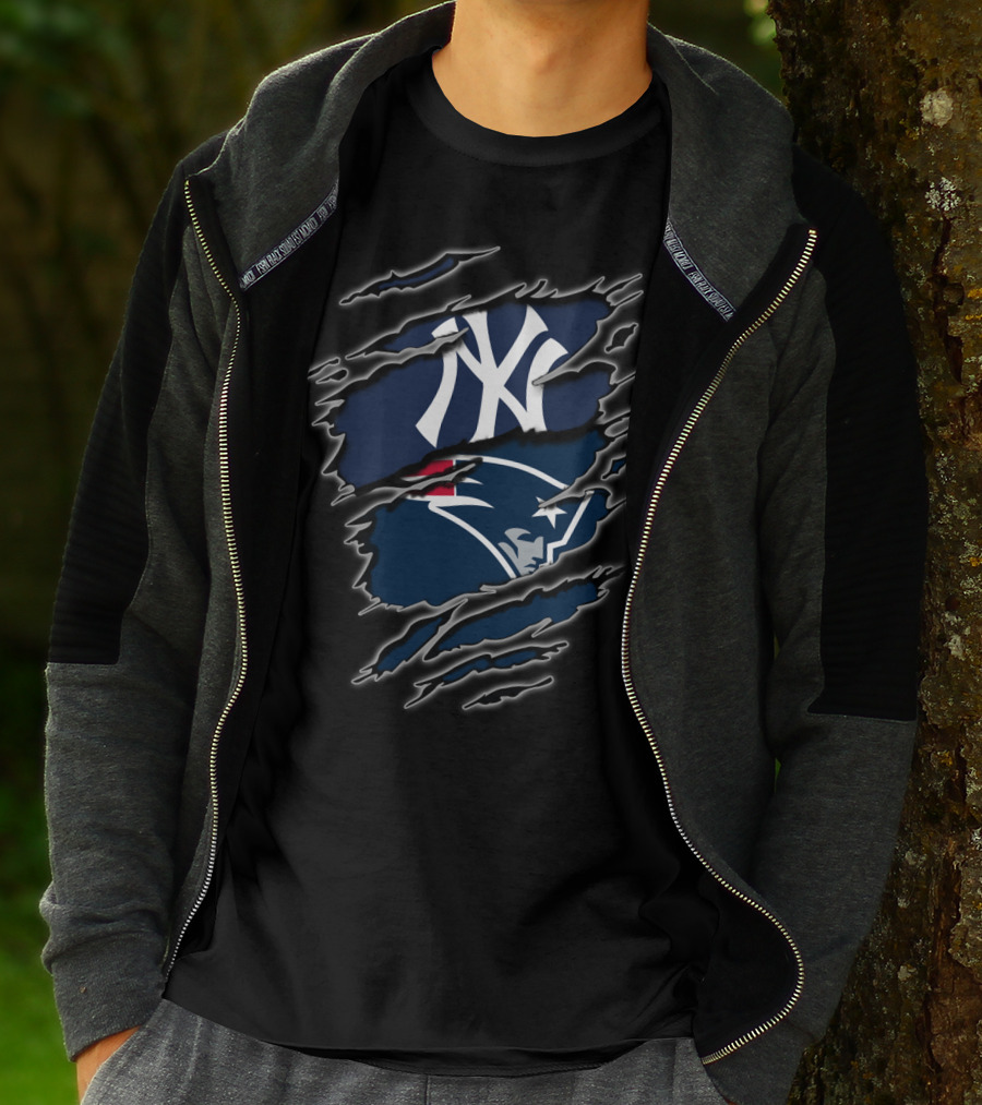 Yankees Patriots Fan Crossover Iconic Sports Logos T-Shirt