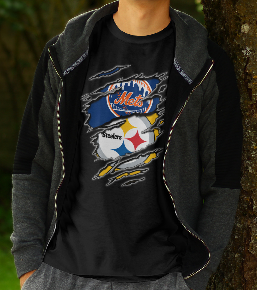 Mets Steelers Fan Crossover Logo T-Shirt