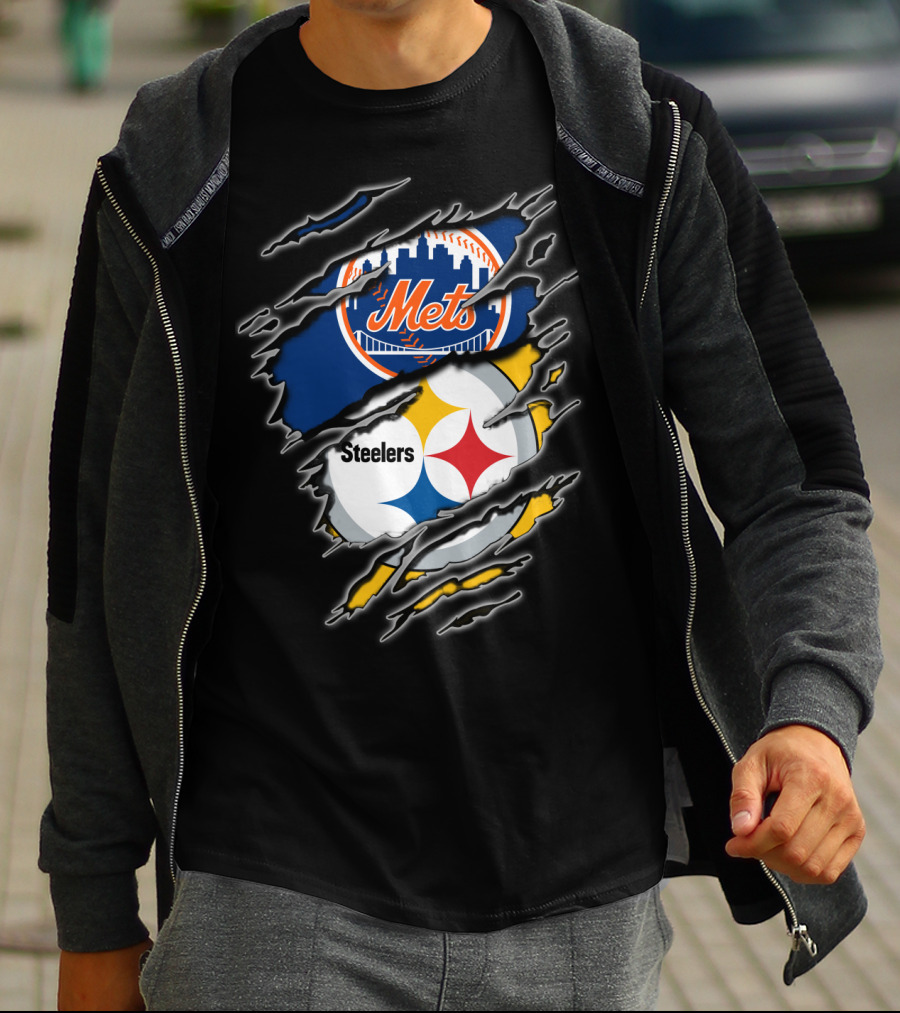 Mets Steelers Fan Crossover Logo T-Shirt