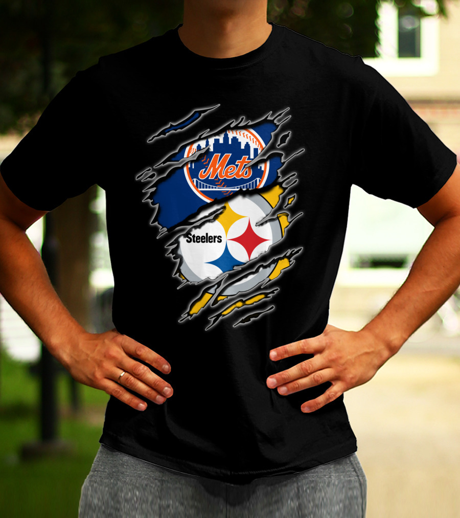 Mets Steelers Fan Crossover Logo T-Shirt
