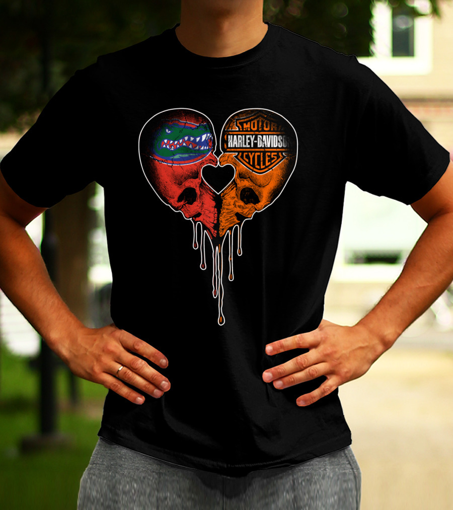 Florida Gators Harley Davidson Dripping Skull Heart T-Shirt