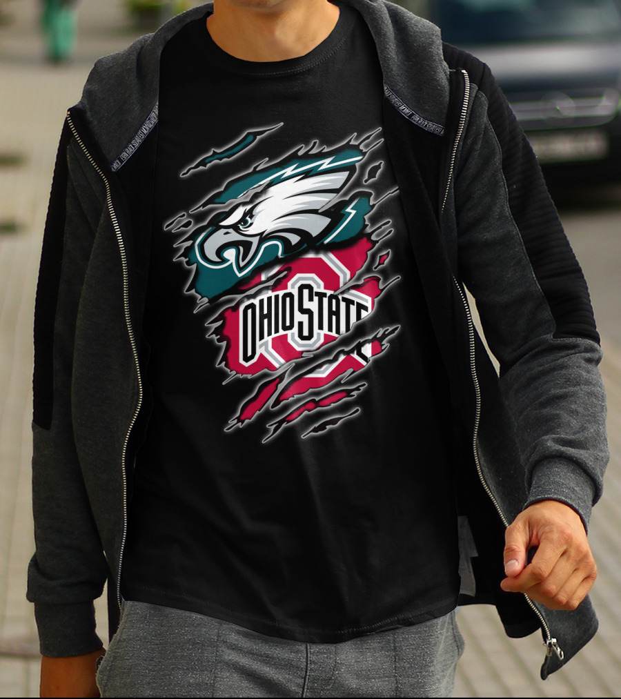 Philadelphia Eagles And Ohio State Buckeyes Fan Logo Blend T-Shirt