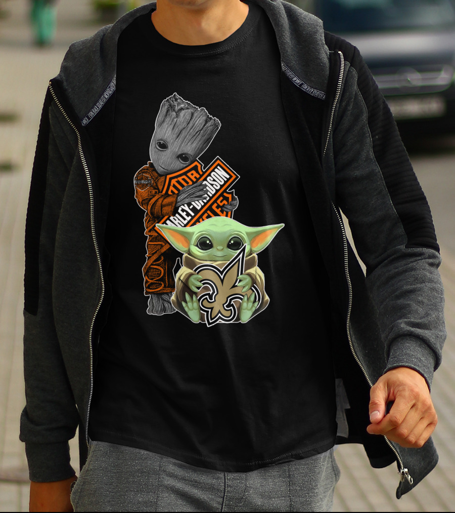 Harley Davidson New Orleans Saints Groot Baby Yoda T-Shirt