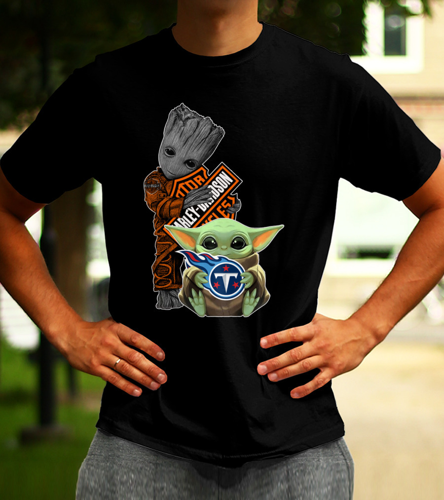 Groot Harley Davidson Baby Yoda Tennessee Titans T-Shirt