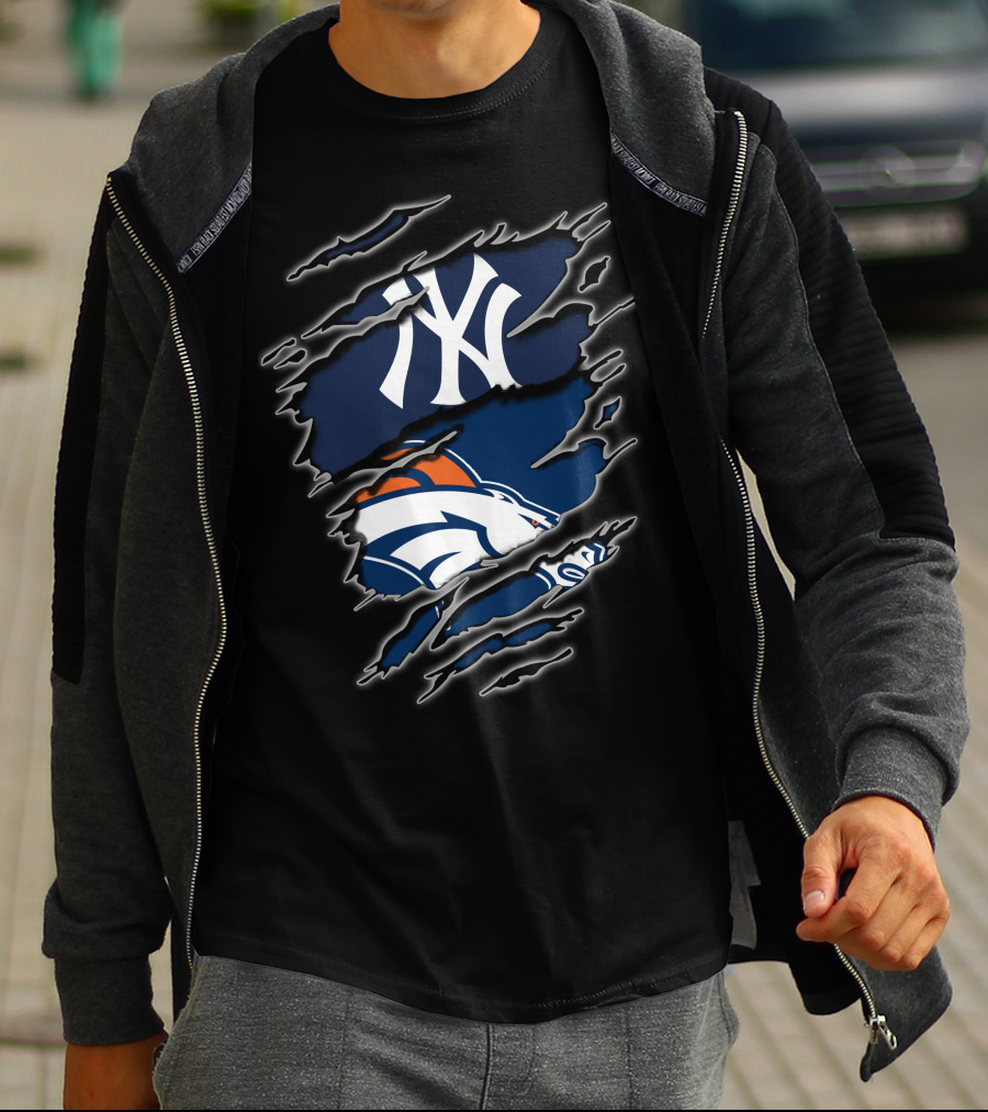 Yankees Broncos Fans Logos Fusion T-Shirt