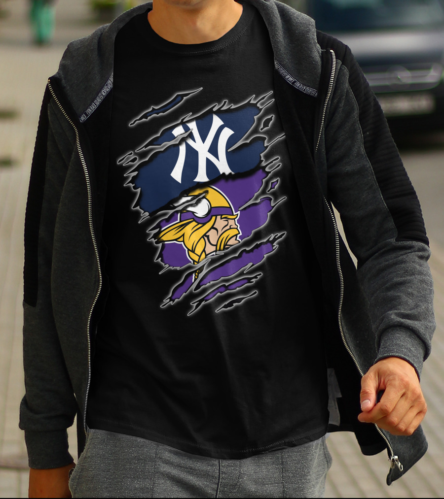 Yankee Viking Fans Reflection With Iconic Logos T-Shirt