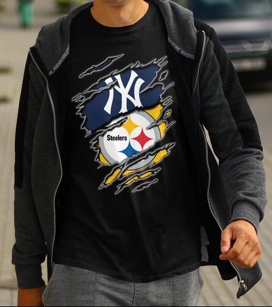 New York Yankees Pittsburgh Steelers Fan Fusion T-Shirt