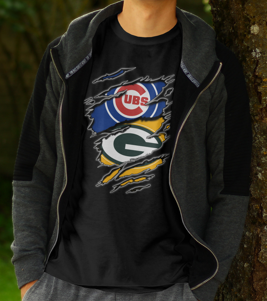Chicago Cubs Green Bay Packers Ripped Fan T-Shirt