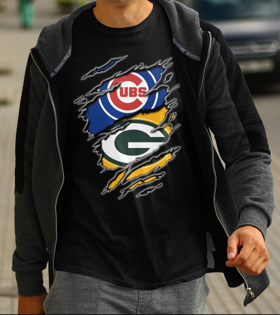 Chicago Cubs Green Bay Packers Ripped Fan T-Shirt