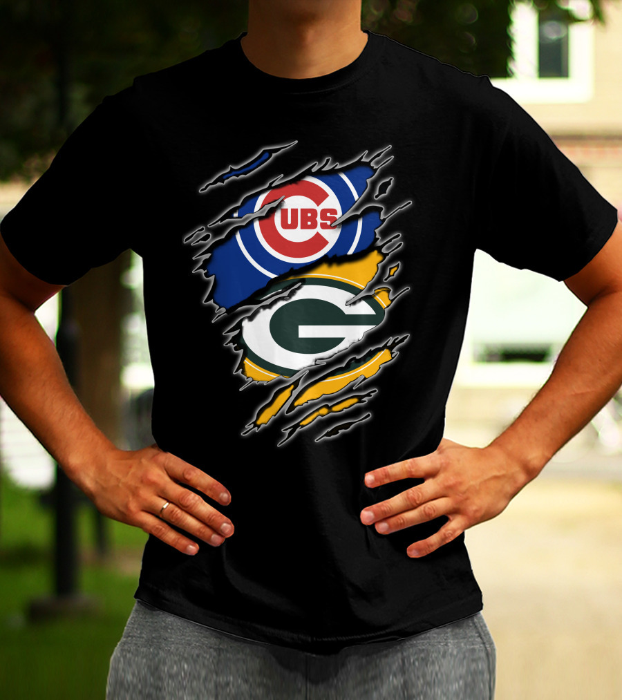Chicago Cubs Green Bay Packers Ripped Fan T-Shirt