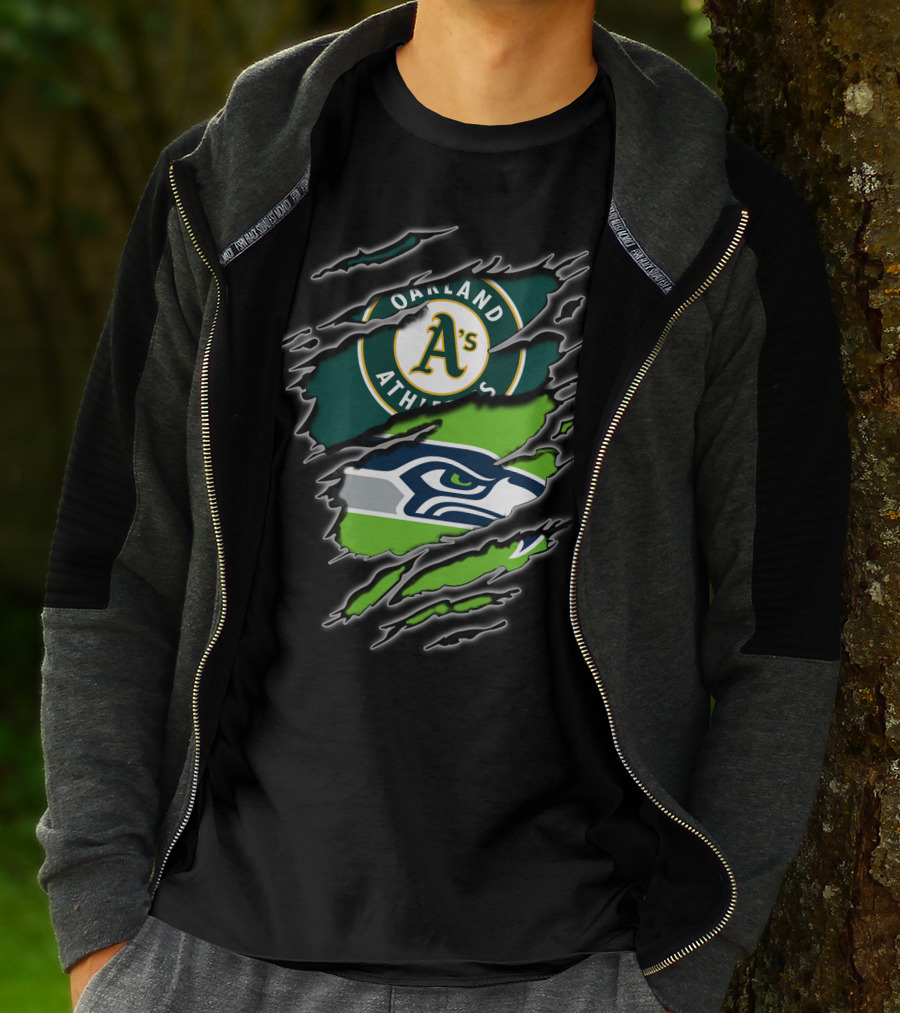 Oakland Athletics Seattle Seahawks Fan Crossover T-Shirt