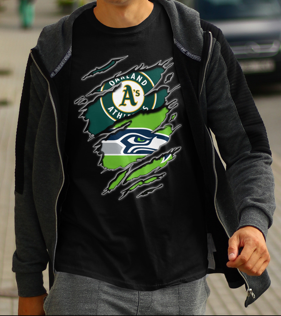 Oakland Athletics Seattle Seahawks Fan Crossover T-Shirt