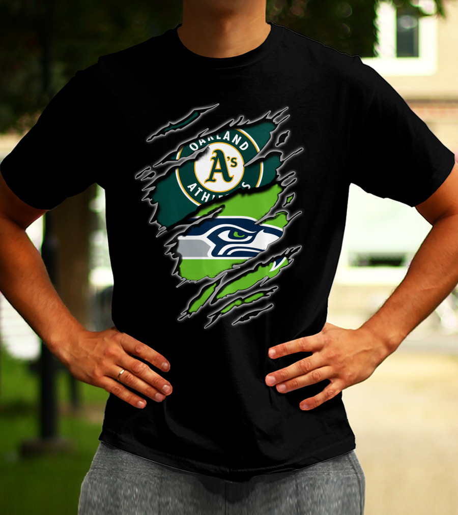 Oakland Athletics Seattle Seahawks Fan Crossover T-Shirt