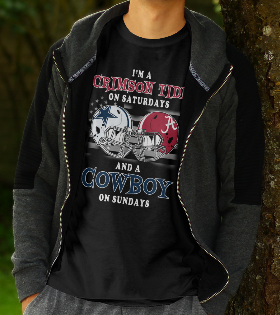 Crimson Tide Saturdays Cowboy Sundays Football Helmets Stars Stripes T-Shirt