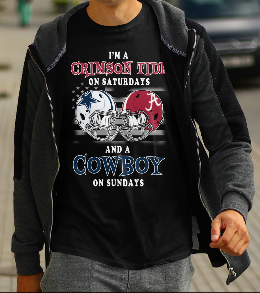 Crimson Tide Saturdays Cowboy Sundays Football Helmets Stars Stripes T-Shirt