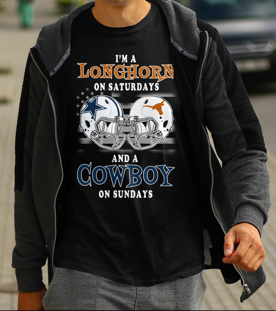 Longhorn On Saturdays And Cowboy On Sundays Helmet T-Shirt