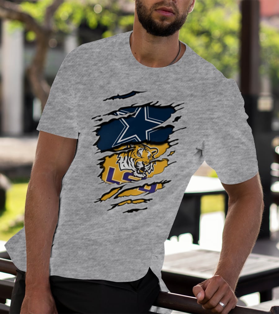 Dallas Cowboys Star And Lsu Tigers Logo Fusion T-Shirt