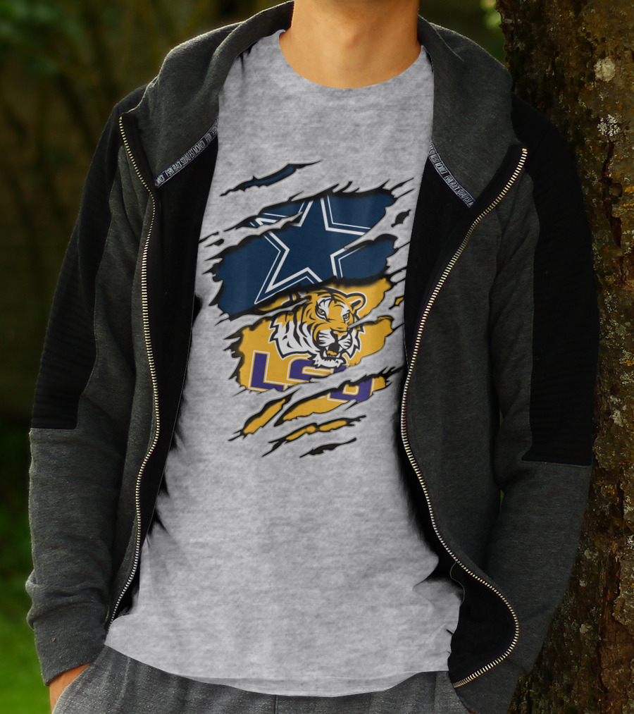 Dallas Cowboys Star And Lsu Tigers Logo Fusion T-Shirt