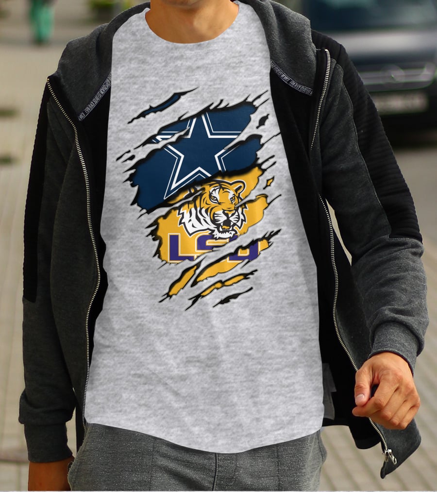 Dallas Cowboys Star And Lsu Tigers Logo Fusion T-Shirt