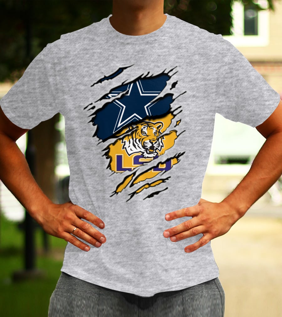 Dallas Cowboys Star And Lsu Tigers Logo Fusion T-Shirt